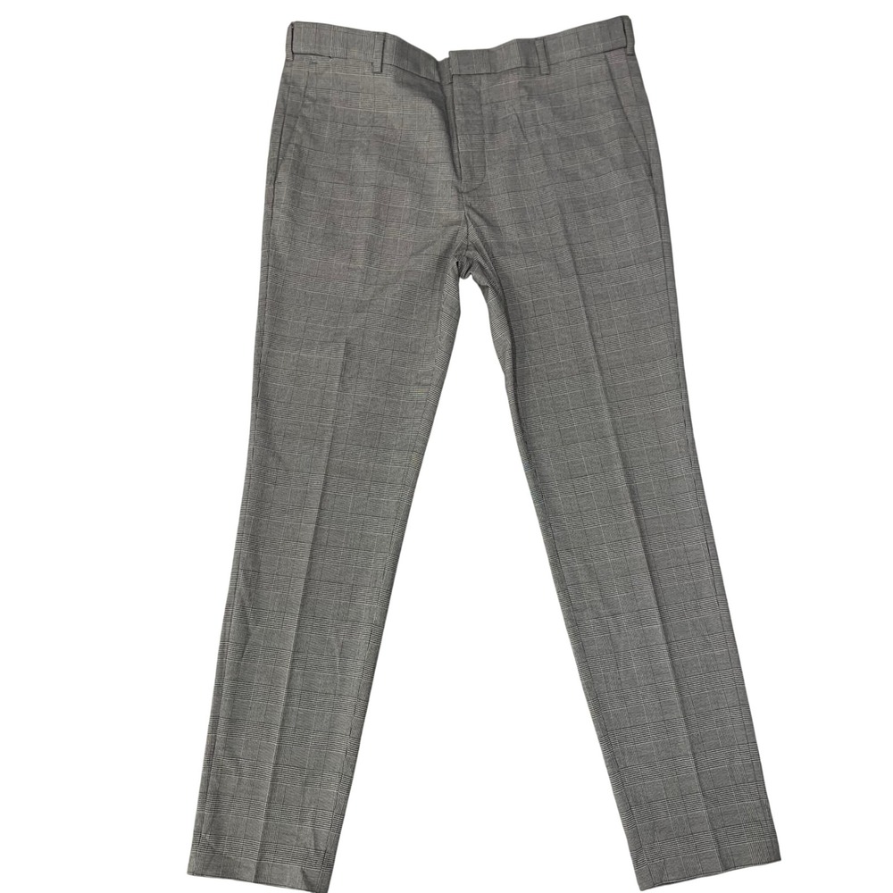 H&M Mens Skinny Fit Dress Pants Gray Plaid Stretch 33x29 Modern Trousers